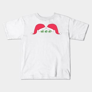 Santa Hat Mustache HO HO HO White Background Kids T-Shirt